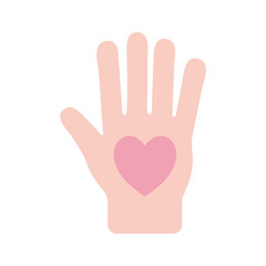 Heart on hand flat style icon vector design