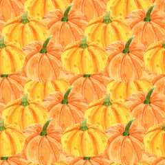 Seamless watercolor pattern with pumpkins for halloween and autumn decor