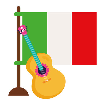 flag mexico with guitar on white background vector illustration design