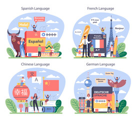 Fototapeta premium Language school learning set. Professor teaching foreign
