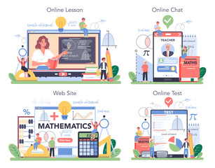 Fototapeta na wymiar Math school online service or platform set. Learning mathematics