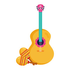 mexican guitar and maracas, on white background vector illustration design
