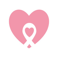 breast cancer ribbon in heart flat style icon vector design