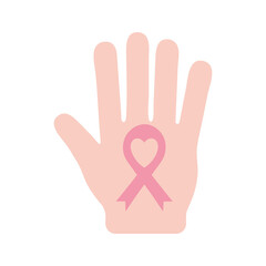 breast cancer ribbon on hand flat style icon vector design