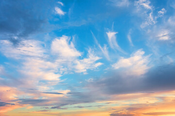 Evening sky frame with cirrus clouds at sunset.