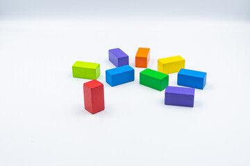 Untidy variety colorful blocks see sleep red block at white background