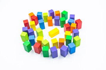 Untidy variety colorful blocks see sleep yellower  block at white background
