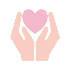 Heart between hands flat style icon vector design