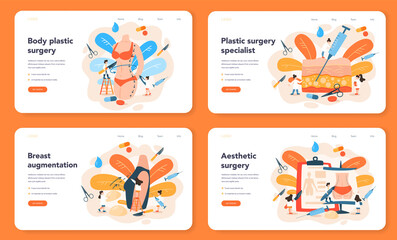 Plastic surgeon web banner or landing page set. Idea of body