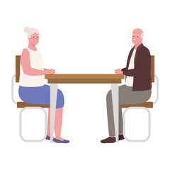 cute old couple in dining room, in white background vector illustration design