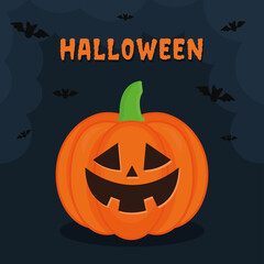 Halloween pumpkin cartoon with bats vector design