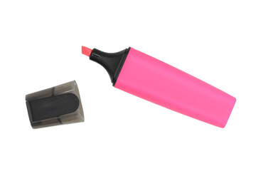 pink marker with the cap removed is isolated on a white background - obrazy, fototapety, plakaty