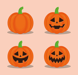 Halloween pumpkins cartoons set vector design