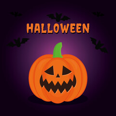 Halloween pumpkin cartoon with bats vector design