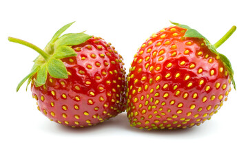Two ripe strawberries close-up isolated on a white background.