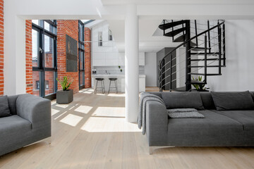 Modern loft apartment with brick walls