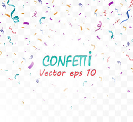 Lots of colorful tiny confetti and ribbons on transparent background. Festive event and party. Multicolor background.Colorful bright confetti isolated on transparent background