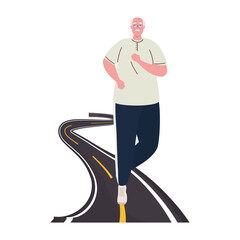 old man running in the road, sport recreation concept vector illustration design