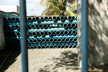 nova vicosa, bahia / brazil - september 23, 2009: piping tubes to expand the drinking water system...