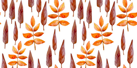 Watercolor seamless autumn foliage pattern.