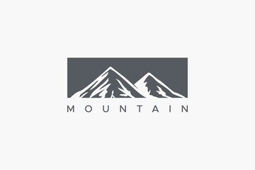 Abstract Mountain Logo with Snow Waves. Grey Square Shape with Negative Space Mount Silhouette isolated on White Background. Flat Vector Logo Design Template Element.