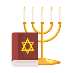 Fototapeta premium candles in candlesticks with jewish bible book, on white background vector illustration design