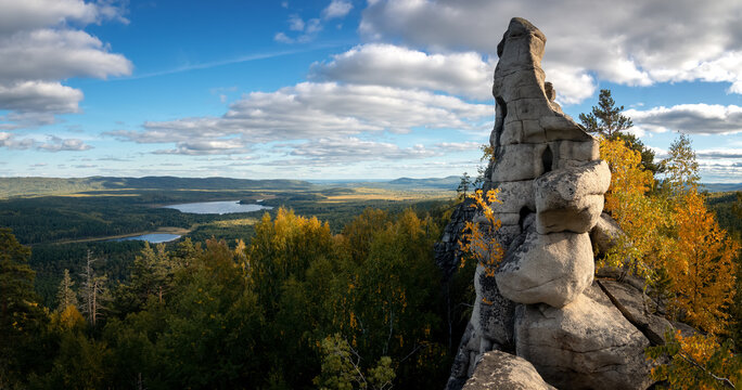 panorama of the autumn Arakul Shikhan, Russia, southern Urals