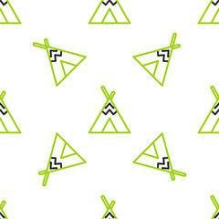 Line Traditional indian teepee or wigwam icon isolated seamless pattern on white background. Indian tent. Vector. © Vadim