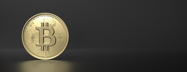 Bitcoin cryptocurrency on black background. 3d illustration