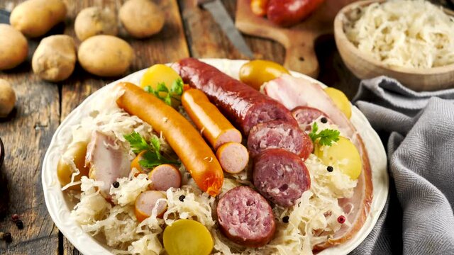 choucroute, sauerkraut- cabbage, vegetable and meats