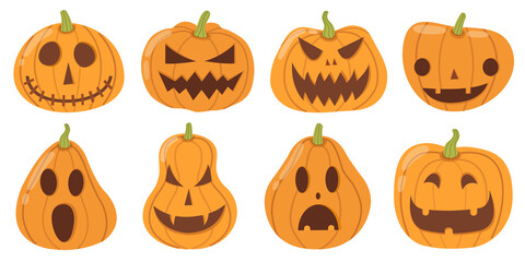 Set pumpkin on white background. The main symbol of the Happy Halloween holiday.