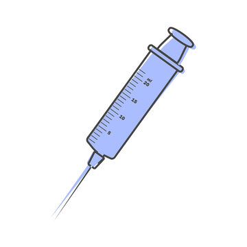 Vector image of medical syringe for injections and needles cartoon style on white isolated background.