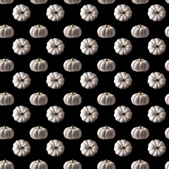 White pumpkin seamless pattern on black background