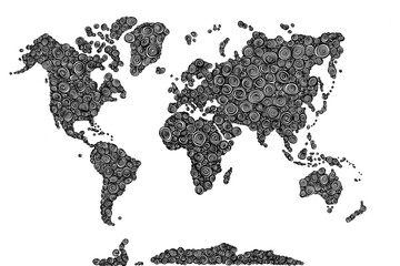 Weltkarte Muster Spirale Illustration Schwarz