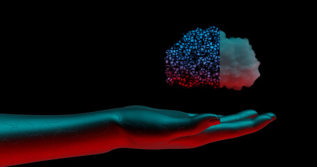 Render with cyber cloud and hand