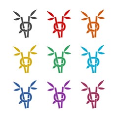 Bamboo letter O logo icon, color set