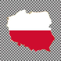 vector flag map of Poland with gold frame isolated on white background
