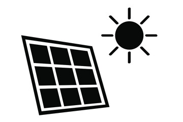 Simple Black Vector Icon, Solar Panel at direct sun shine
