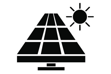 Simple Black Vector Icon, Solar Panel at direct sun shine
