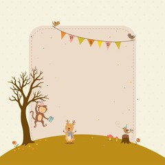 Obraz na płótnie Canvas Happy birthday card with cute animals cartoon,for celebrate party,greeting card or invitation