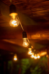 Evening lighting with an electric garland with warm lamp light.