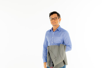 Fototapeta premium portrait of business man lawyer standing wearing suit in front of white background copy space isolated