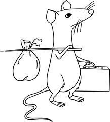 cute rat the symbol of the year goes away, vector illustration