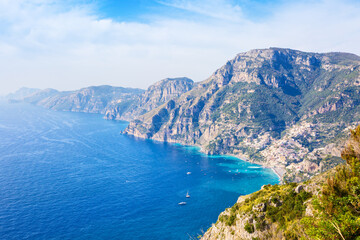  Scenic view of the Amalfi coast from the  Path of the Gods ( Sentiero degli Dei ) near Positano,...