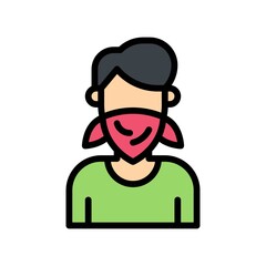 protest related criminal with face handkerchief and dress vector with editable stroke