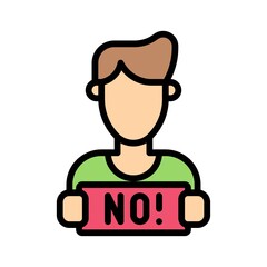 protest related board in boy hand with written text vector with editable stroke