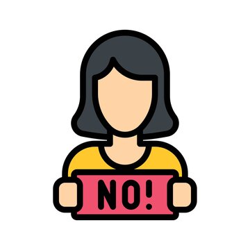 protest related board in girl hand with written text vector with editable stroke