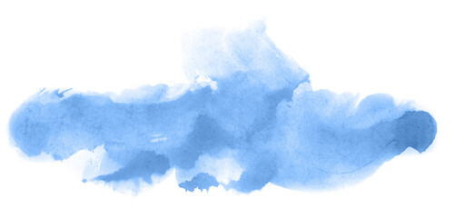 Abstract watercolor background hand-drawn on paper. Volumetric smoke elements. Blue color. For design, web, card, text, decoration, surfaces.