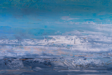 Abstract white and blue color painting on the wall