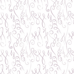 Seamless pattern of hand-drawn scrolls and swirls; ornate background; pastel scroll brush strokes on white backdrop
